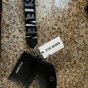 Steve Madden Black Card Holder with Logo Strap